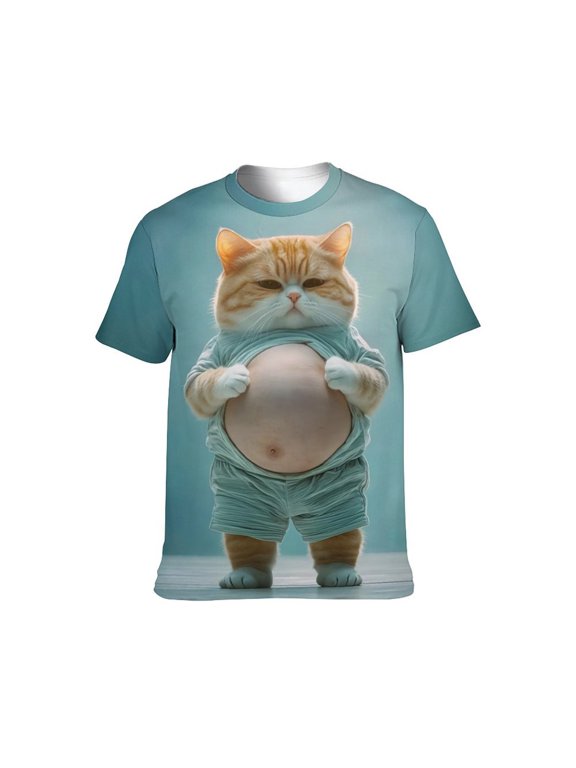 Funny Cat Graphic T Shirt for Men Women, Cute Novelty Pet Print Short Sleeve Casual Tee, 4XL