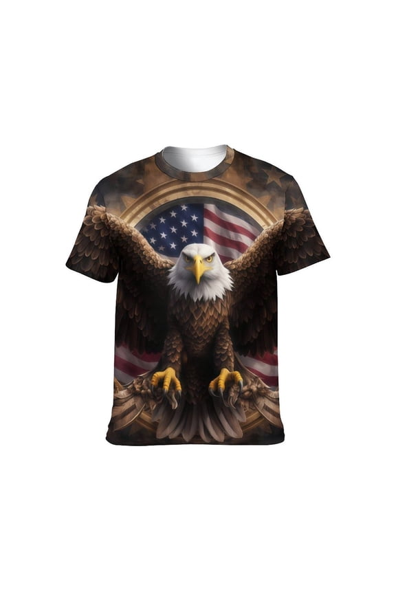Funny USA Bald Eagle T-Shirt American Flag Style Graphic Tee Shirt，S-4XL