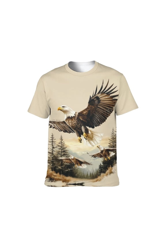 Funny USA Bald Eagle T-Shirt American Flag Style Graphic Tee Shirt，S-4XL