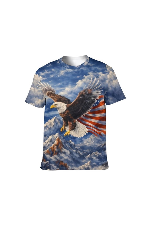 Funny USA Bald Eagle T-Shirt American Flag Style Graphic Tee Shirt,S-4XL