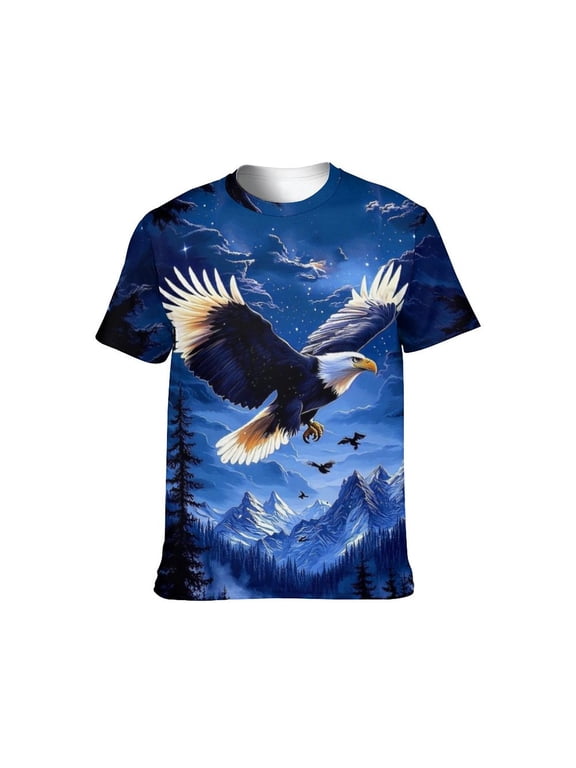 Funny USA Bald Eagle T-Shirt American Flag Style Graphic Tee Shirt,S-4XL