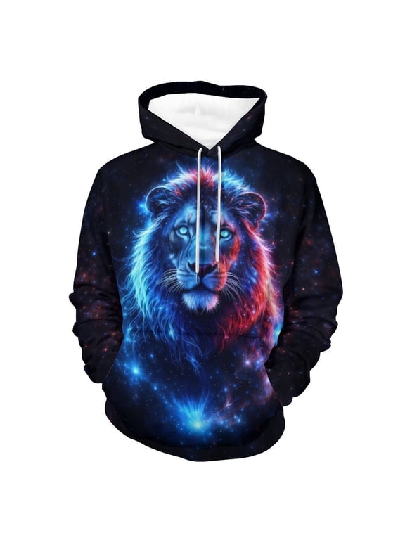 Lion Hoodie Animal 3D Pattern Sweatshirt Hooded Pullover with Pocket S-4XL