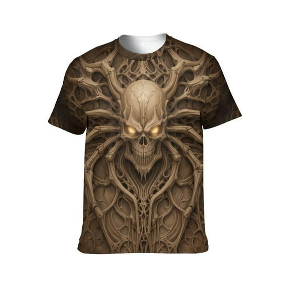 LAOLIUSN Men’s 3D All-Over Print Skull Graphic T-Shirt, Short Sleeve Crewneck, Stretch Polyester-Spandex Tee, S-4XL