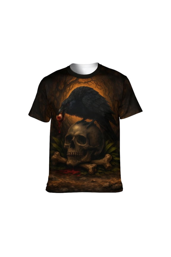 Men’s 3D All-Over Print Skull Graphic T-Shirt, Short Sleeve Crewneck, Stretch Polyester-Spandex Tee, S-4XL