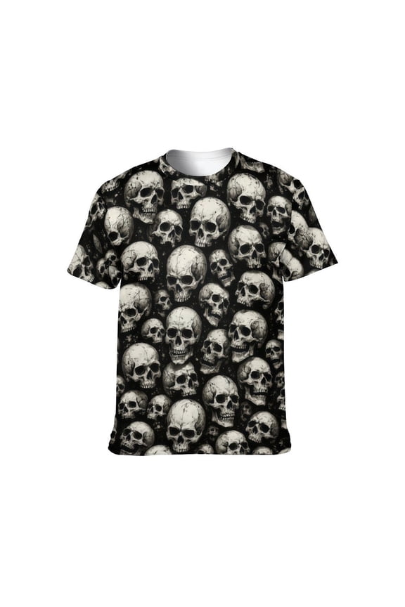 Men’s 3D All-Over Print Skull Graphic T-Shirt, Short Sleeve Crewneck, Stretch Polyester-Spandex Tee, S-4XL