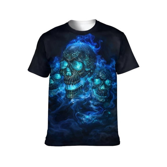 LAOLIUSN Men’s 3D All-Over Print Skull Graphic T-Shirt, Short Sleeve Crewneck, Stretch Polyester-Spandex Tee, S-4XL