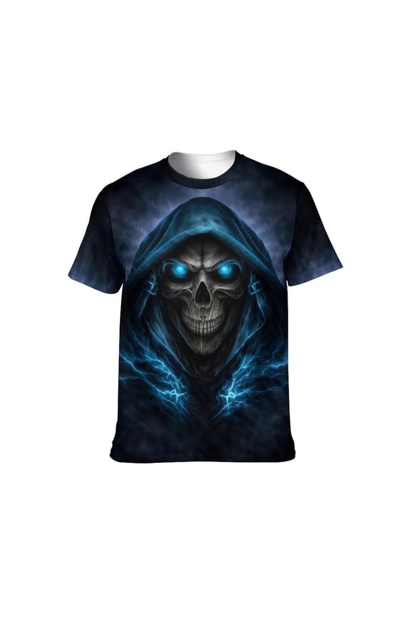 Men's 3D Skull Graphic T Shirt, All Over Print Short Sleeve Crewneck Tee, 88% Polyester 12% Spandex, Casual Novelty Streetwear Tops, S-4XL