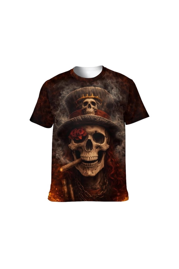 Men's 3D Skull Graphic T Shirt, All Over Print Short Sleeve Crewneck Tee, 88% Polyester 12% Spandex, Casual Novelty Streetwear Tops, S-4XL