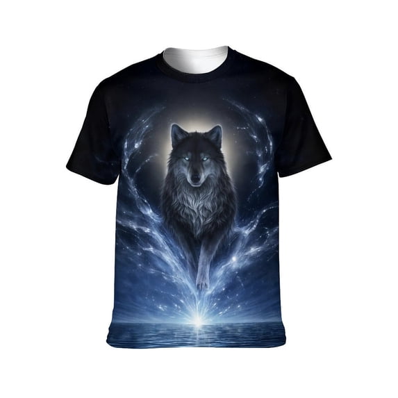 LAOLIUSN Men's 3D Wolf Graphic T-Shirt, All Over Print Animal Tee, Mystical Galaxy Wolf Short Sleeve Crew Neck Shirt, M