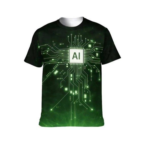 LAOLIUSN Men's AI Artificial Intelligence Graphic T-Shirt, Futuristic Techwear All Over Print Tee, 2XL