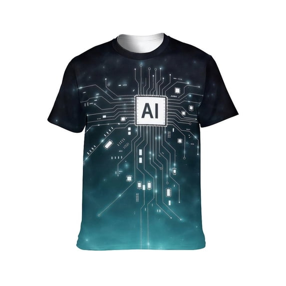 LAOLIUSN Men's AI Artificial Intelligence Graphic T-Shirt, Futuristic Techwear All Over Print Tee, 2XL