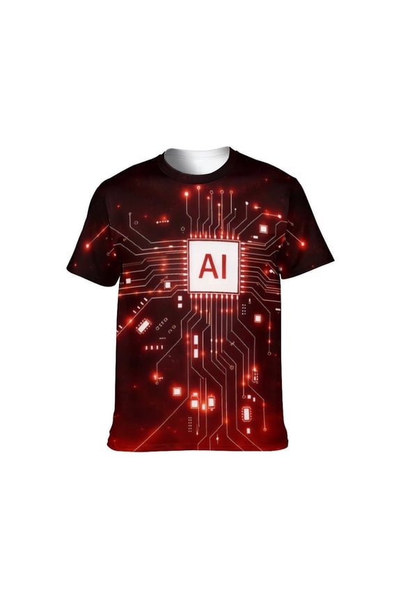 Men's AI Artificial Intelligence Graphic T-Shirt, Futuristic Techwear All Over Print Tee, L