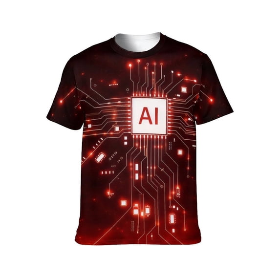 LAOLIUSN Men's AI Artificial Intelligence Graphic T-Shirt, Futuristic Techwear All Over Print Tee, M