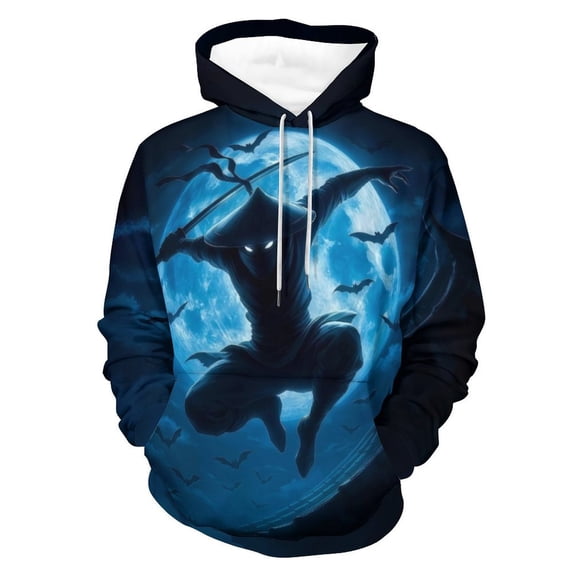 LAOLIUSN Men’s All-Over Print Ninja Hoodie – 3D Moon Warrior Graphic Pullover Sweatshirt, Stretch Fabric S–4XL