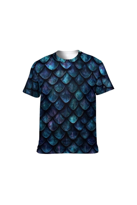 Men’s All Over Print Scale Pattern T-Shirt, Mermaid Dragon Scales Graphic Tee, Short Sleeve Crewneck,Sizes S-4XL
