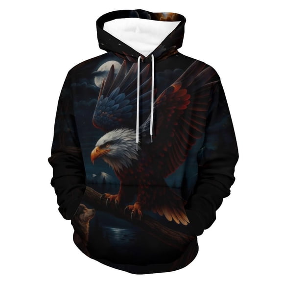 LAOLIUSN Men's American Flag Bald Eagle Graphic Hoodie, 3D Patriotic Theme Sweatshirt, All-Over Print Pullover, S-4XL