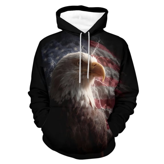 LAOLIUSN Men's American Flag Bald Eagle Graphic Hoodie, 3D Patriotic Theme Sweatshirt, All-Over Print Pullover, S-4XL