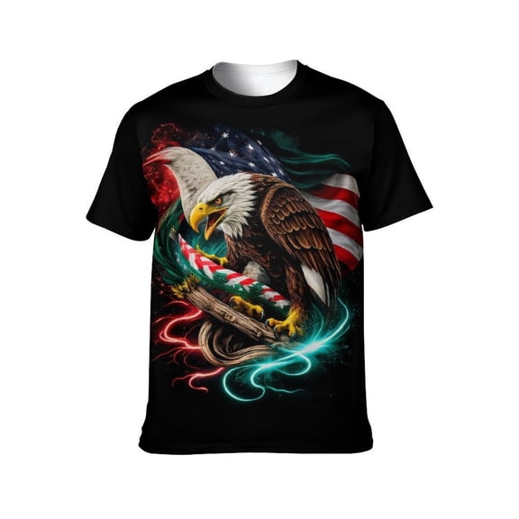 LAOLIUSN Men's American Flag Eagle T-Shirt, 3D Patriotic Graphic Tee, S-4XL, S-4XL