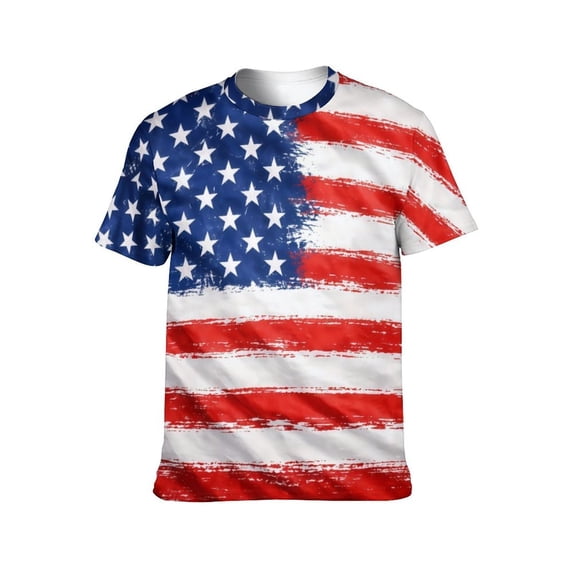 LAOLIUSN Men’s American Flag Patriotic T Shirt, USA All Over Print Graphic Tee, 4th of July Crewneck Shirt, Red White Blue Casual Summer Top,S