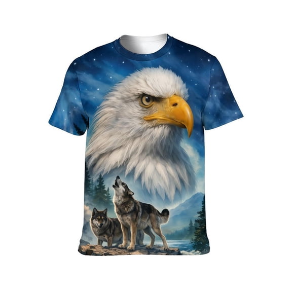 LAOLIUSN Men's Bald Eagle Wolf Graphic T-Shirt, 3D All-Over Print Short Sleeve Crew Neck Casual TeeS-4XL