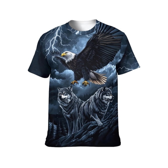 LAOLIUSN Men's Bald Eagle Wolf Graphic T-Shirt, Lightning 3D Print Short Sleeve Crewneck Tees