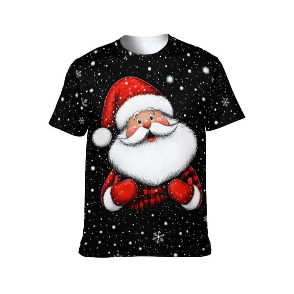 LAOLIUSN Men's Christmas Graphic T-Shirt, Santa Snowflake Holiday All Over Print Short Sleeve Tee, XL