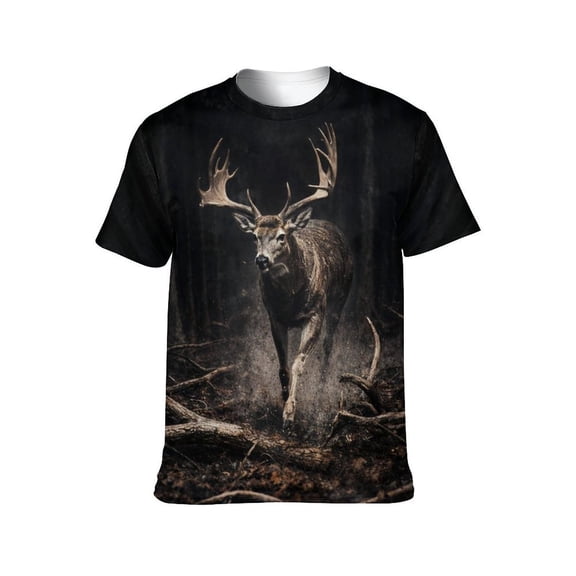 LAOLIUSN Men's Deer Graphic T Shirt Buck Wildlife Hunting Tee Forest Antler All Over Print Crew Neck Short Sleeve Shirt S-4XL