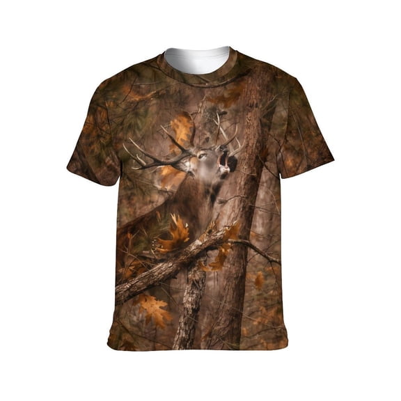 LAOLIUSN Men's Deer Graphic T Shirt, Wildlife Forest Buck Print Tee, Outdoor Hunting Nature Short Sleeve Shirt,M