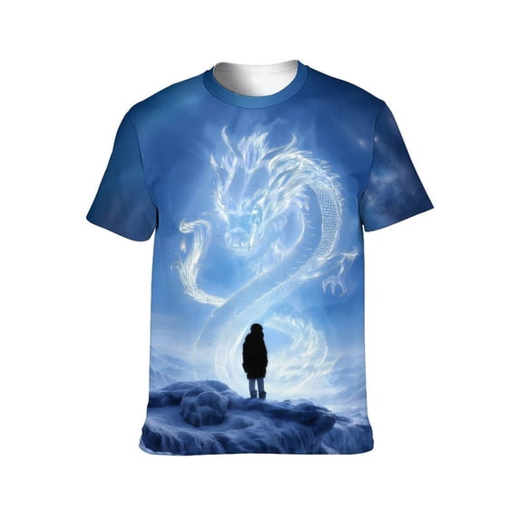 LAOLIUSN Men's Dragon Graphic T-Shirt, Fantasy Allover Print Tee, 88% Polyester 12% Spandex, Short Sleeve Casual Shirt, Sizes S-4XL