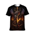 thumbnail image 1 of LAOLIUSN Men's Dragon Graphic T-Shirt, Gothic Fantasy Fire Sword Print Tee, Black, 88% Polyester 12% Spandex, Sizes S-4XL, 1 of 5