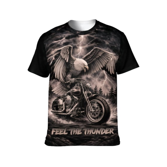 LAOLIUSN Men's Eagle Motorcycle Graphic T-Shirt, 3D Print Performance Stretch Biker Tee, Sizes S-4XL
