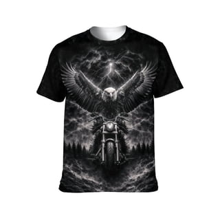 LAOLIUSN Men's Eagle Motorcycle Graphic T-Shirt, 3D Print Performance Stretch Biker Tee, Sizes S-4XL