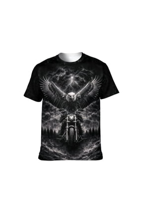 Men's Eagle Motorcycle Graphic T-Shirt, 3D Print Performance Stretch Biker Tee, Sizes S-4XL