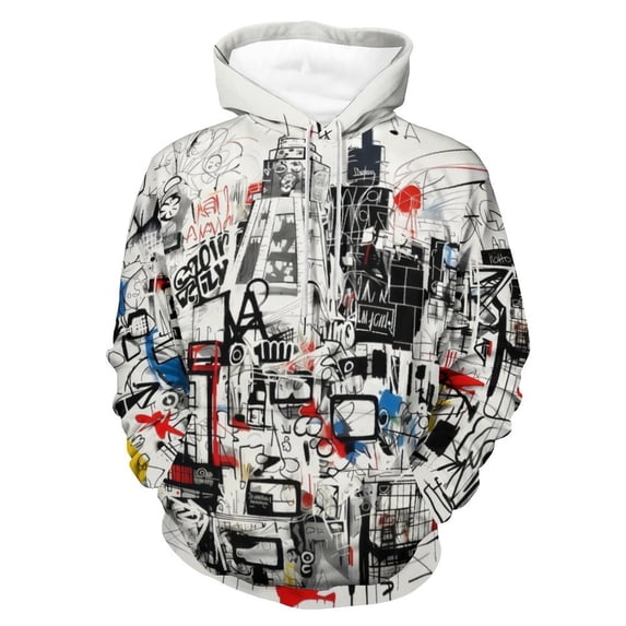 LAOLIUSN Men’s Graffiti Hoodie All-Over Print 3D Abstract Streetwear Graphic Pullover Sweatshirt, Stretch Fabric, S–4XL
