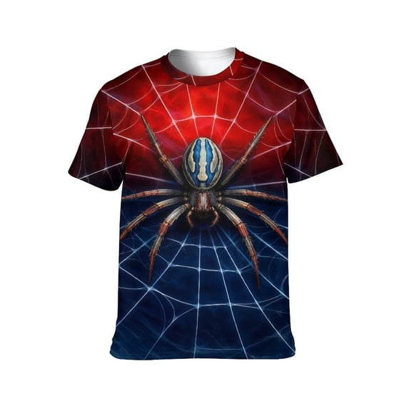 LAOLIUSN Men’s Graphic T-Shirt Spider Web Print, All Over Spider Pattern Tee, Short Sleeve Crewneck,Sizes S-4XL