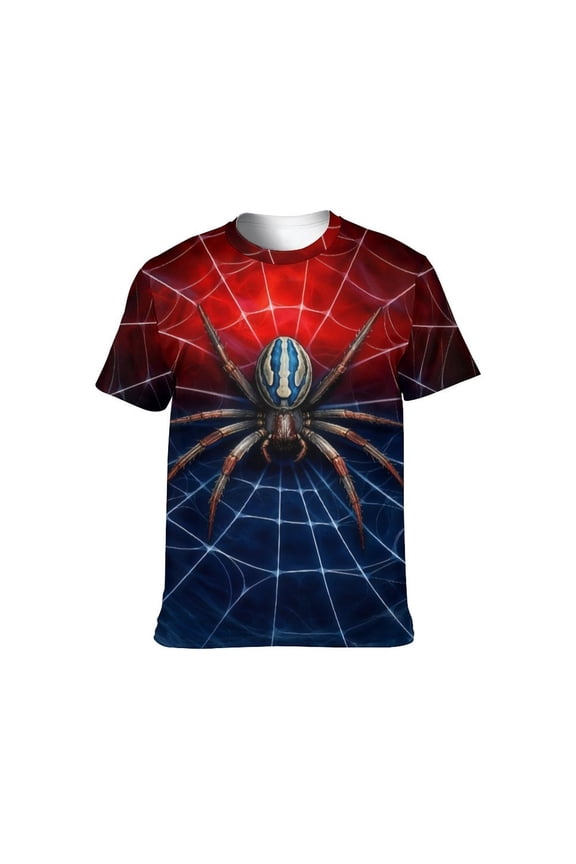 Men’s Graphic T-Shirt Spider Web Print, All Over Spider Pattern Tee, Short Sleeve Crewneck,Sizes S-4XL