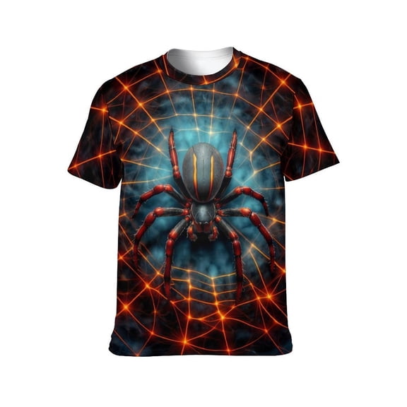 LAOLIUSN Men’s Graphic T-Shirt Spider Web Print, All Over Spider Pattern Tee, Short Sleeve Crewneck,Sizes S-4XL