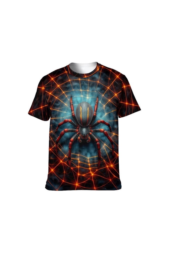 Men’s Graphic T-Shirt Spider Web Print, All Over Spider Pattern Tee, Short Sleeve Crewneck,Sizes S-4XL