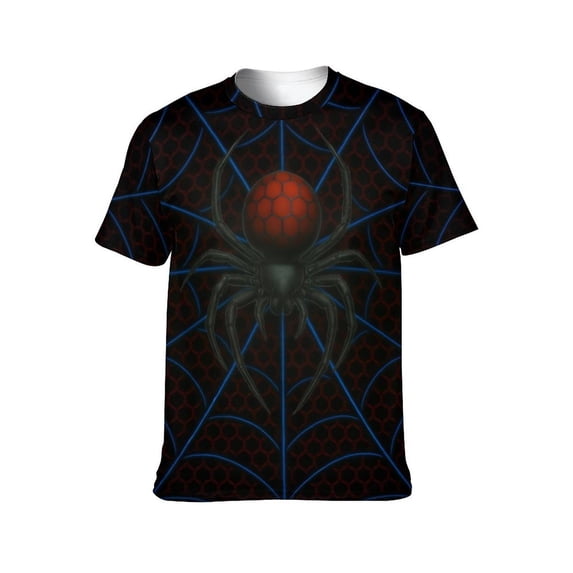 LAOLIUSN Men’s Graphic T-Shirt Spider Web Print, All Over Spider Pattern Tee, Short Sleeve Crewneck,Sizes S-4XL