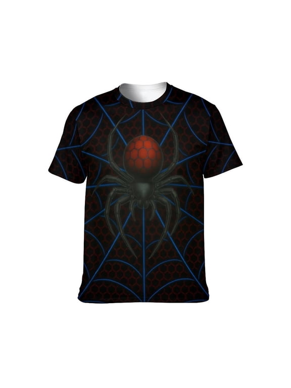 Men’s Graphic T-Shirt Spider Web Print, All Over Spider Pattern Tee, Short Sleeve Crewneck,Sizes S-4XL