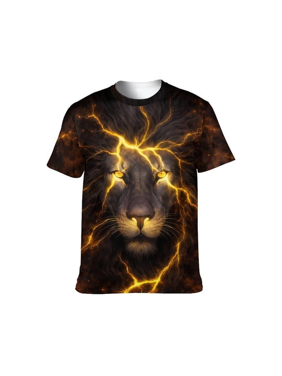 Men’s Lion Graphic T-Shirt, Majestic Lion Face Animal Graphic Tee, 3D All Over Print Short Sleeve Crewneck, S-4XL