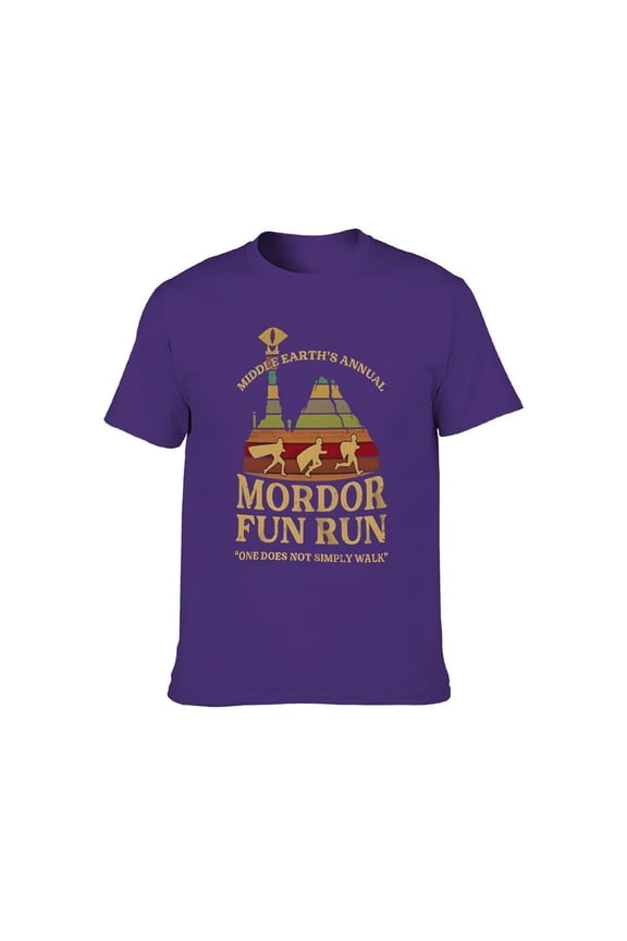 Men's Mordor Fun Run Parody Graphic Tee, 100% Cotton Funny Fantasy Short Sleeve T-Shirt, S-4XL