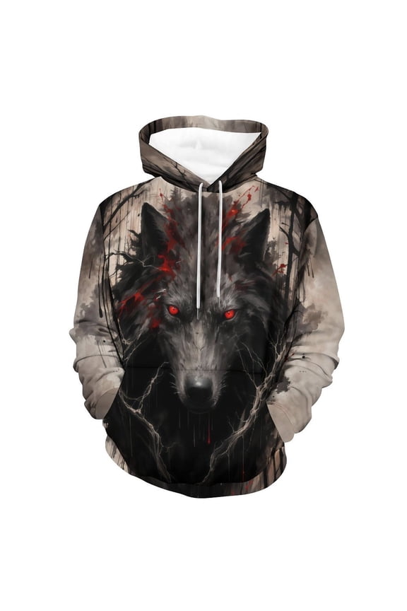 Men's Novelty Wolf Graphic Hoodies 3D Print Animal Fashion Pocket Sweatshirt, S-4XL
