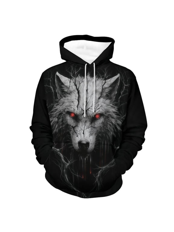 Men's Novelty Wolf Graphic Hoodies 3D Print Animal Fashion Pocket Sweatshirt, S-4XL