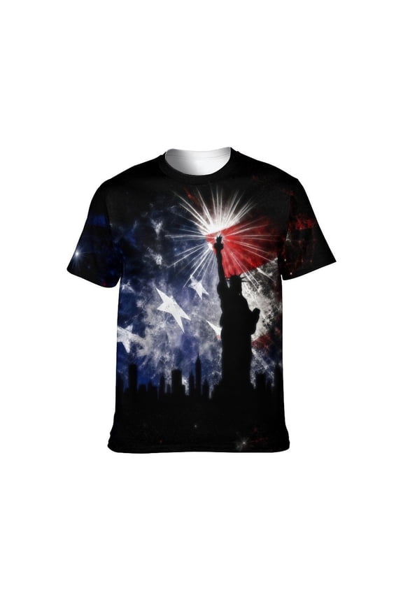 Men's Patriotic American Flag T-Shirt, Men's 4th of July USA Flag Graphic Tee, Men's Statue of Liberty Stars and Stripes Shirt, Men's Distressed American Flag Short Sleeve Shirt, Sizes S-4XL