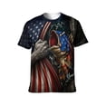 thumbnail image 1 of LAOLIUSN Men’s Patriotic Fishing T-Shirt, American Flag Fish Graphic Tee, 3D All Over Print Short Sleeve Crewneck, 88% Polyester 12% Spandex, S-4XL, 1 of 7