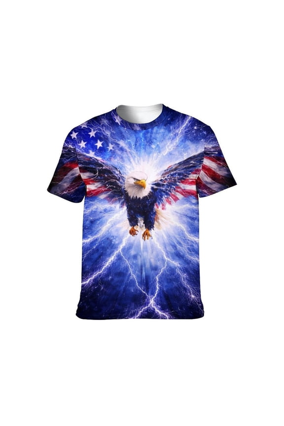 Men's Patriotic T-Shirt 3D Bald Eagle American Flag Graphic Tee, US 250th Anniversary Short Sleeve Top,S