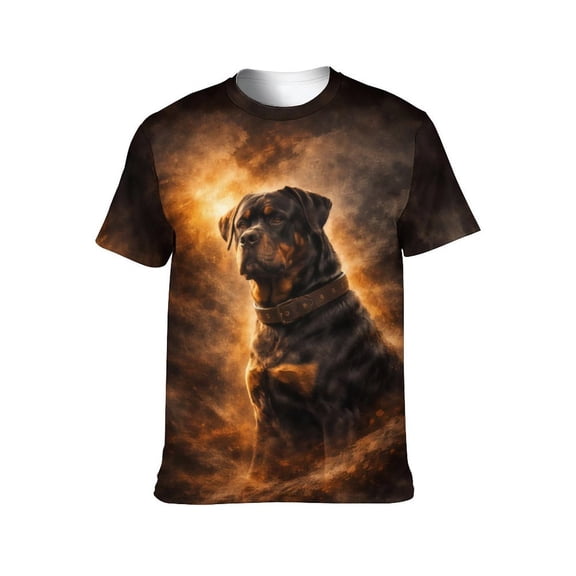 LAOLIUSN Men's Rottweiler 3D All Over Print T-Shirt, Realistic Dog Graphic Performance Tee, Stretch Breathable Quick Dry Short Sleeve Top, L