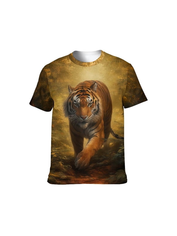 Men's Tiger Graphic T Shirt, Wildlife Animal Print Short Sleeve Crewneck Tee, 3D All Over Print Casual Shirt, S-4XL