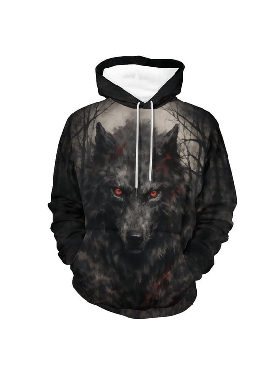 Men’s Wolf Pack 3D Graphic Hoodie, All-Over Print Pullover Sweatshirt, Sizes S–4XL